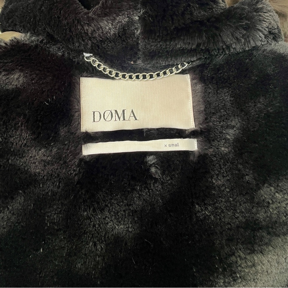 Anthropologie Doma Green Plush Lined Moto Jacket with Fur Trimmed Hood, Size XS - Picture 7 of 8